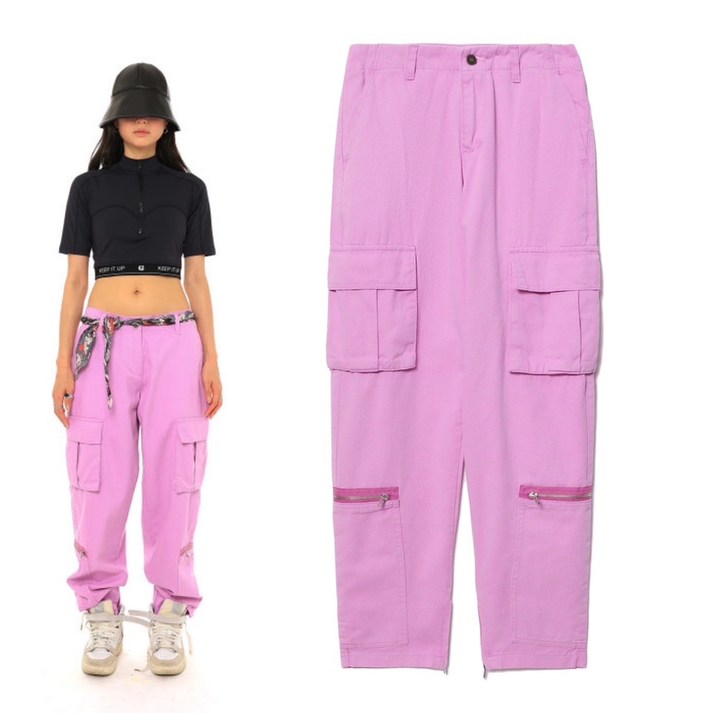 3CE STYLENANDA Lavender Cargo Pants With Side Pocket Expose Zipper Detail Size S